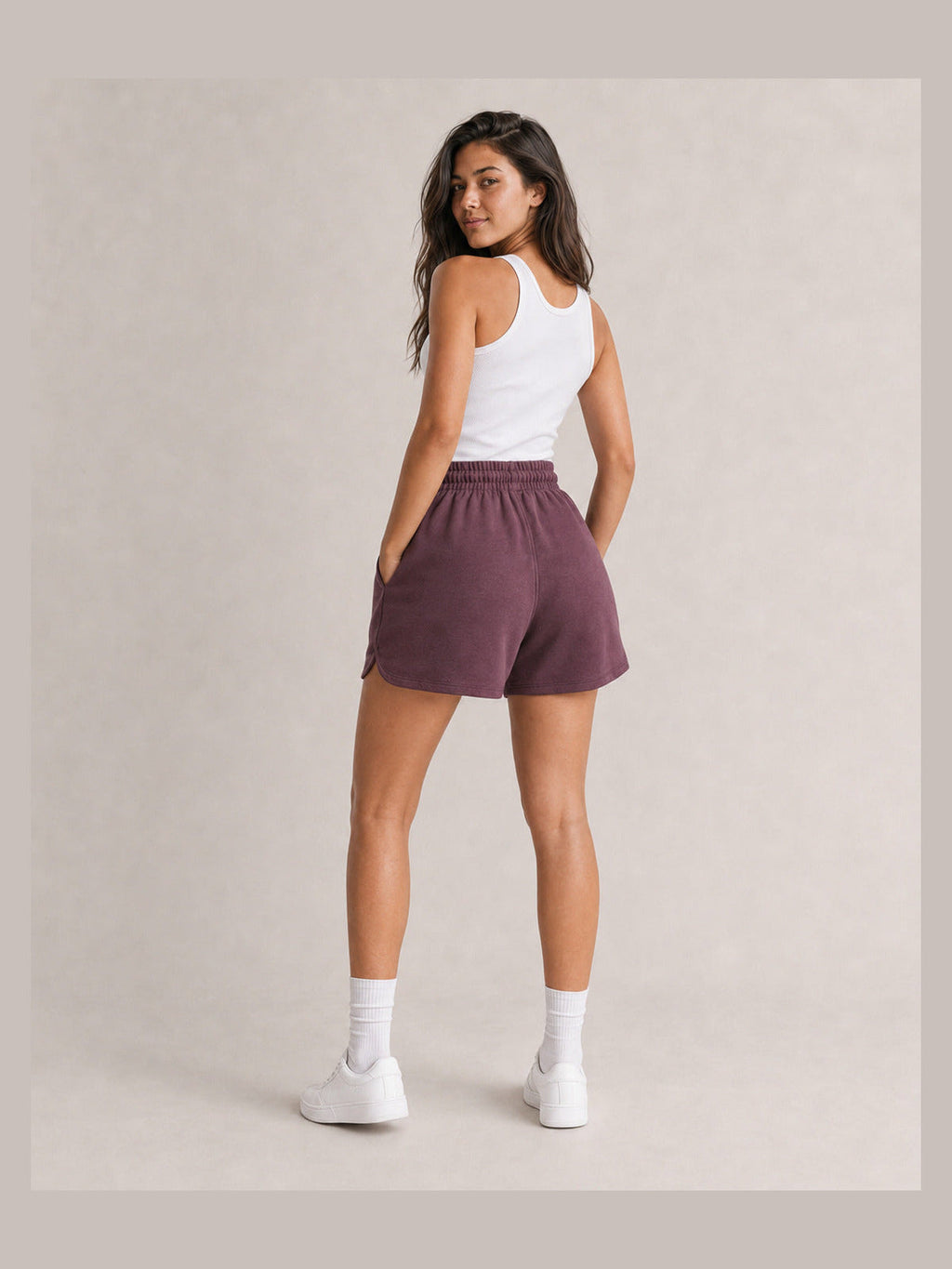 Mulberry##Akumi After Class Fleece Short, back view