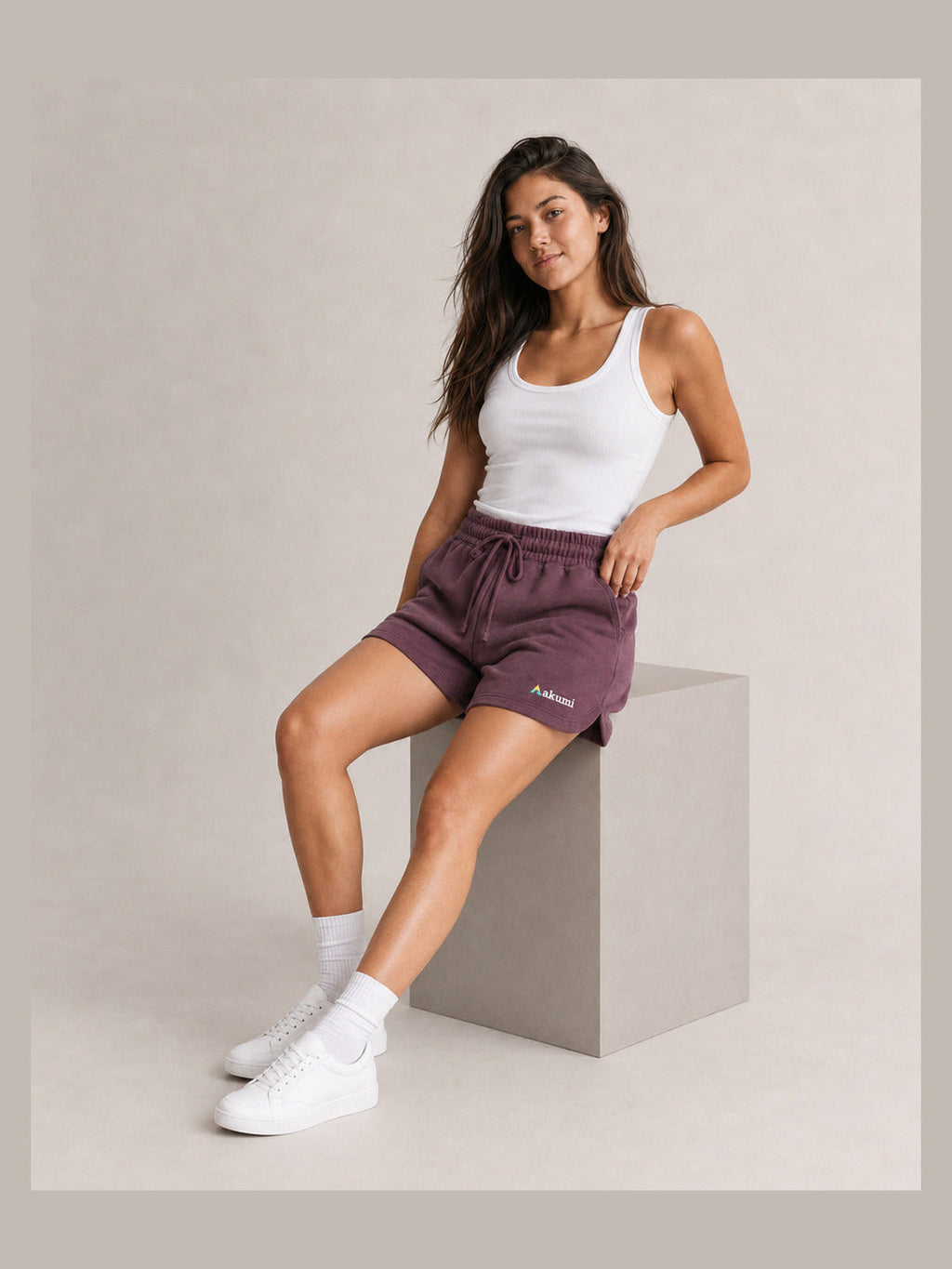 Mulberry##Akumi After Class Fleece Short, seated view