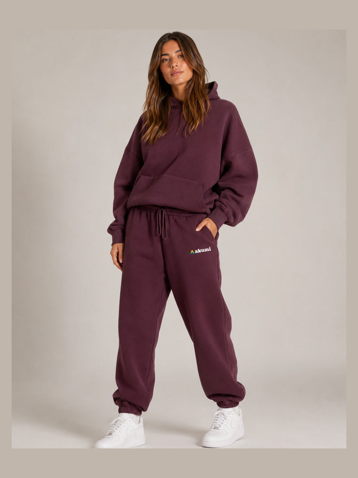 Akumi After Class Sweatpant in Mulberry, female model front view