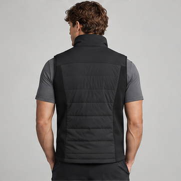 AI-generated Akumi concept render of Axis Hybrid Insulated Vest, back view.