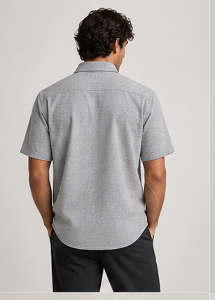 Akumi Balance Knit Button Down Short Sleeve back detail.