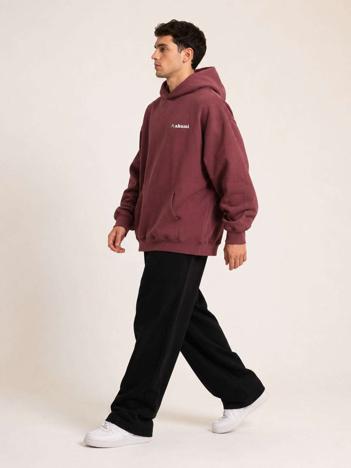 Akumi Baseline Heavyweight Hoodie in Dust Berry side view