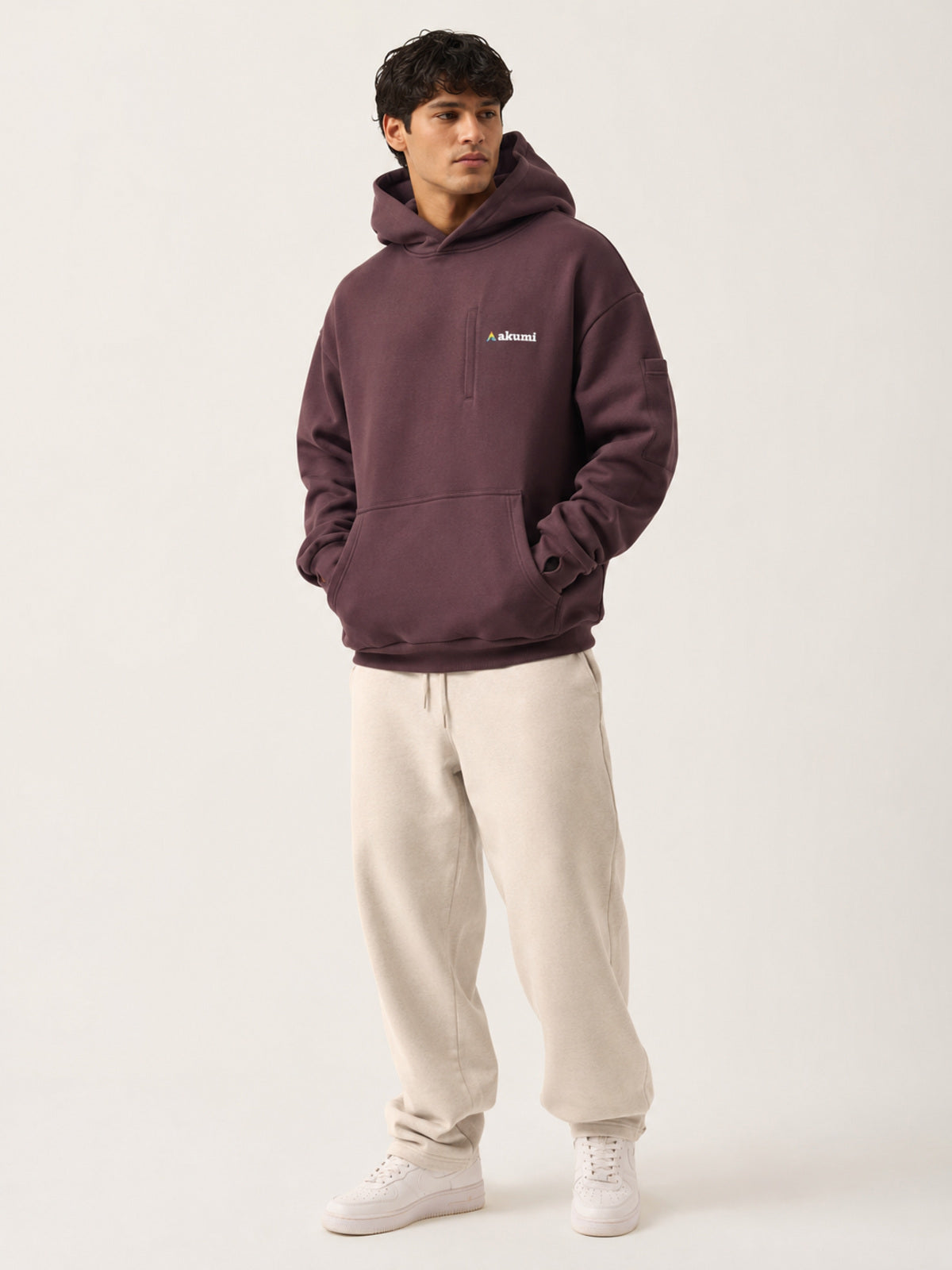 Akumi Cacheline Utility Hoodie in Blackberry Clay hero studio look
