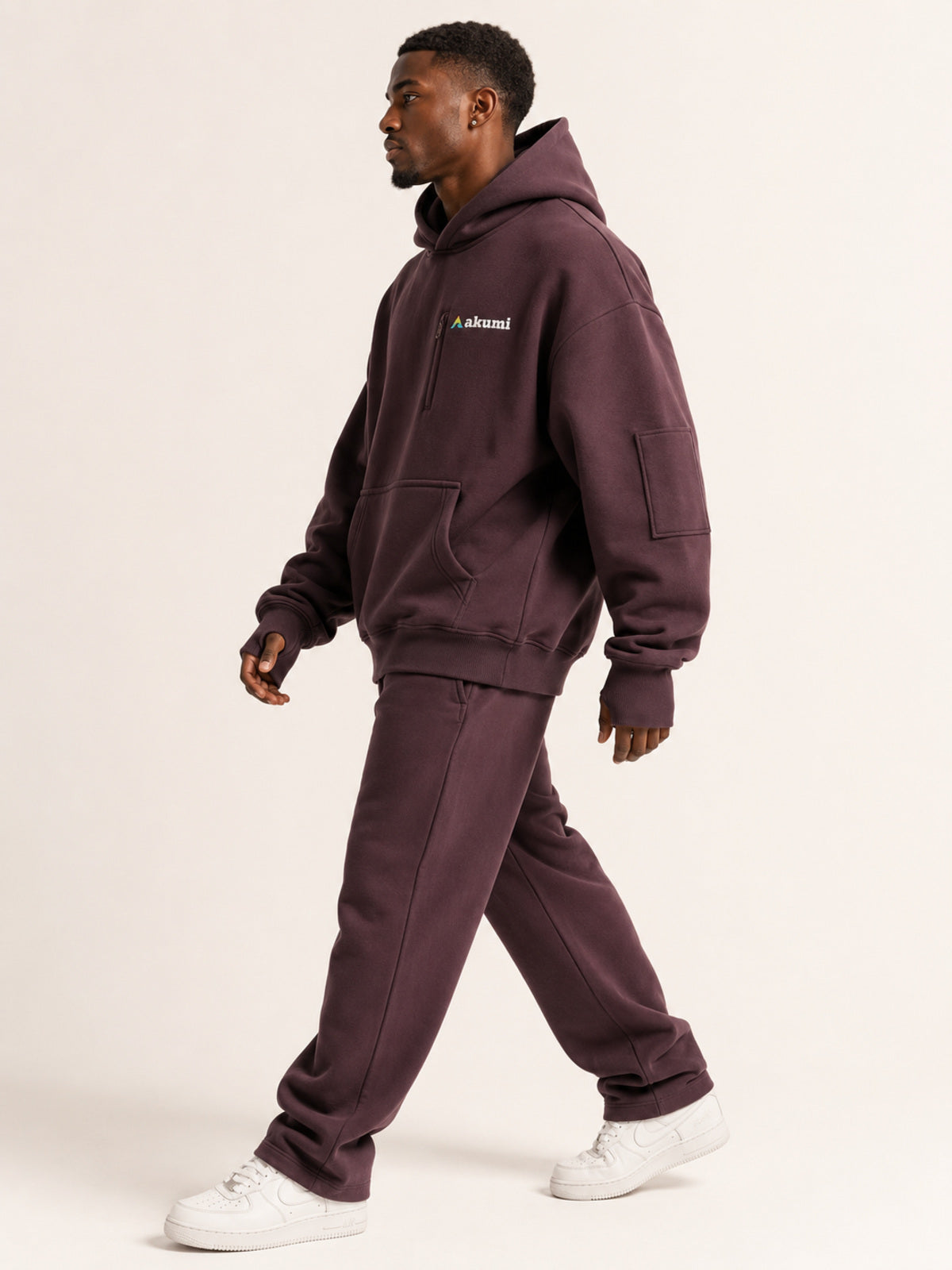 Akumi Cacheline Utility Hoodie in Blackberry Clay side profile
