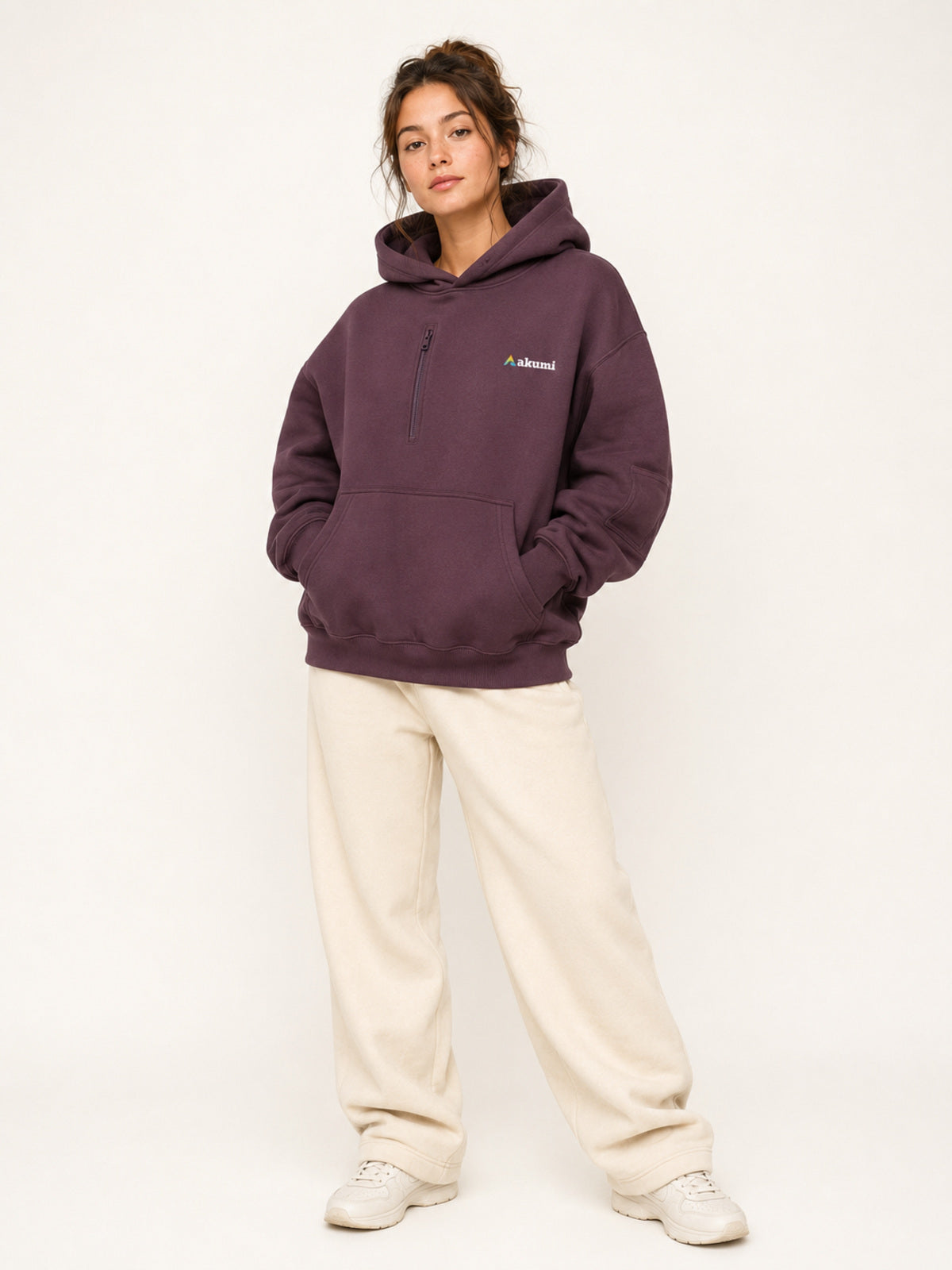 Akumi Cacheline Utility Hoodie in Blackberry Clay styled model look