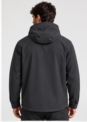 AI-generated Akumi concept render of Coast Rain Jacket, back view.