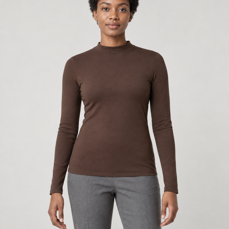 Akumi Contour Mock Neck Long Sleeve concept detail crop.