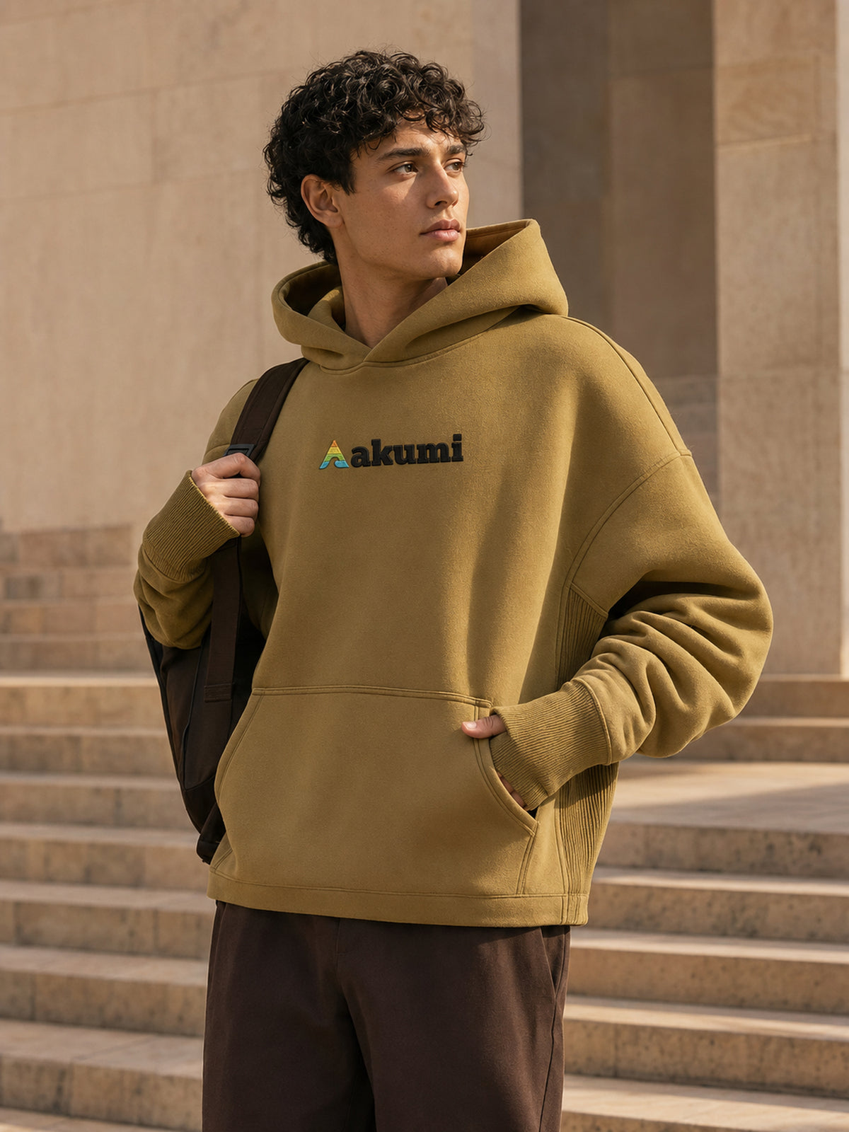 Akumi Crestline Hoodie in Golden Moss — outdoor hero