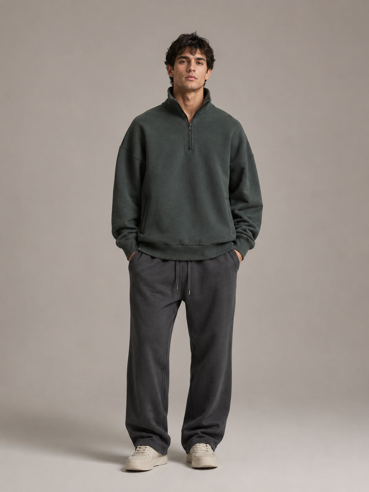Akumi Crestline Quarter Zip in Slate Pine front studio view
