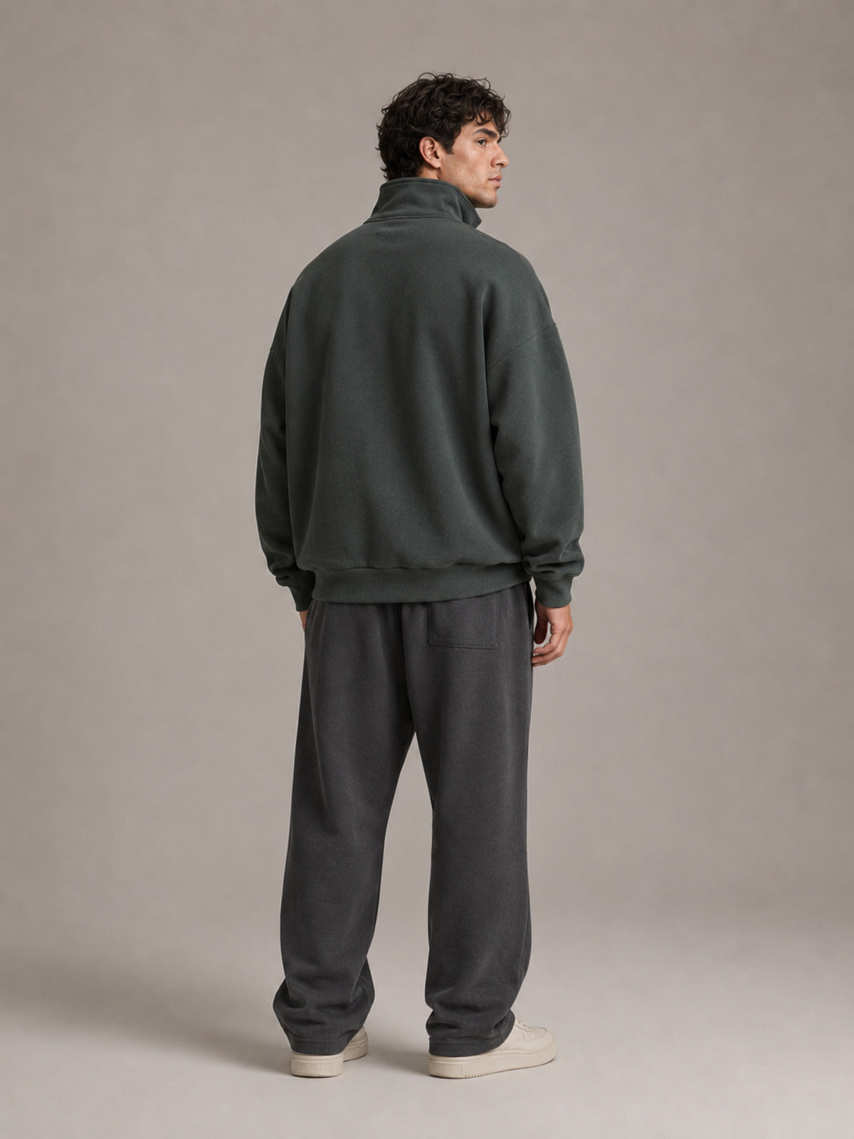 Akumi Crestline Quarter Zip in Slate Pine back studio view