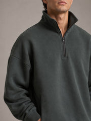 Akumi Crestline Quarter Zip in Slate Pine zipper and fleece detail