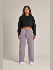 Akumi Crestline Straight-Leg Sweatpant in Lilac Smoke, female model front view