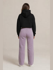 Akumi Crestline Straight-Leg Sweatpant in Lilac Smoke, female model back view