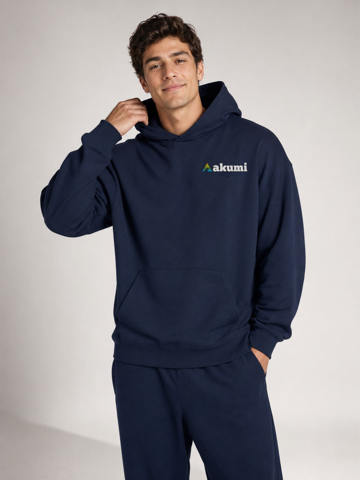 Akumi Dayform Jersey Hoodie in Deep Navy male front crop with corrected Akumi logo