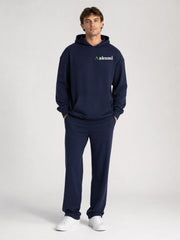 Akumi Dayform Jersey Hoodie in Deep Navy male full body view with corrected Akumi logo