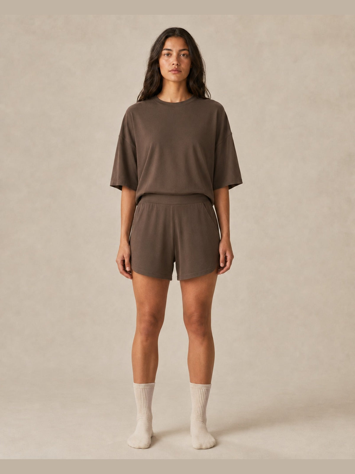 Akumi Driftline Lounge Short in Umber Smoke, women’s front view