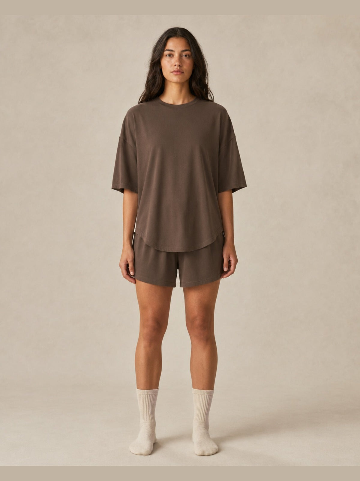 Akumi Driftline Lounge Tee in Umber Smoke, women’s front view