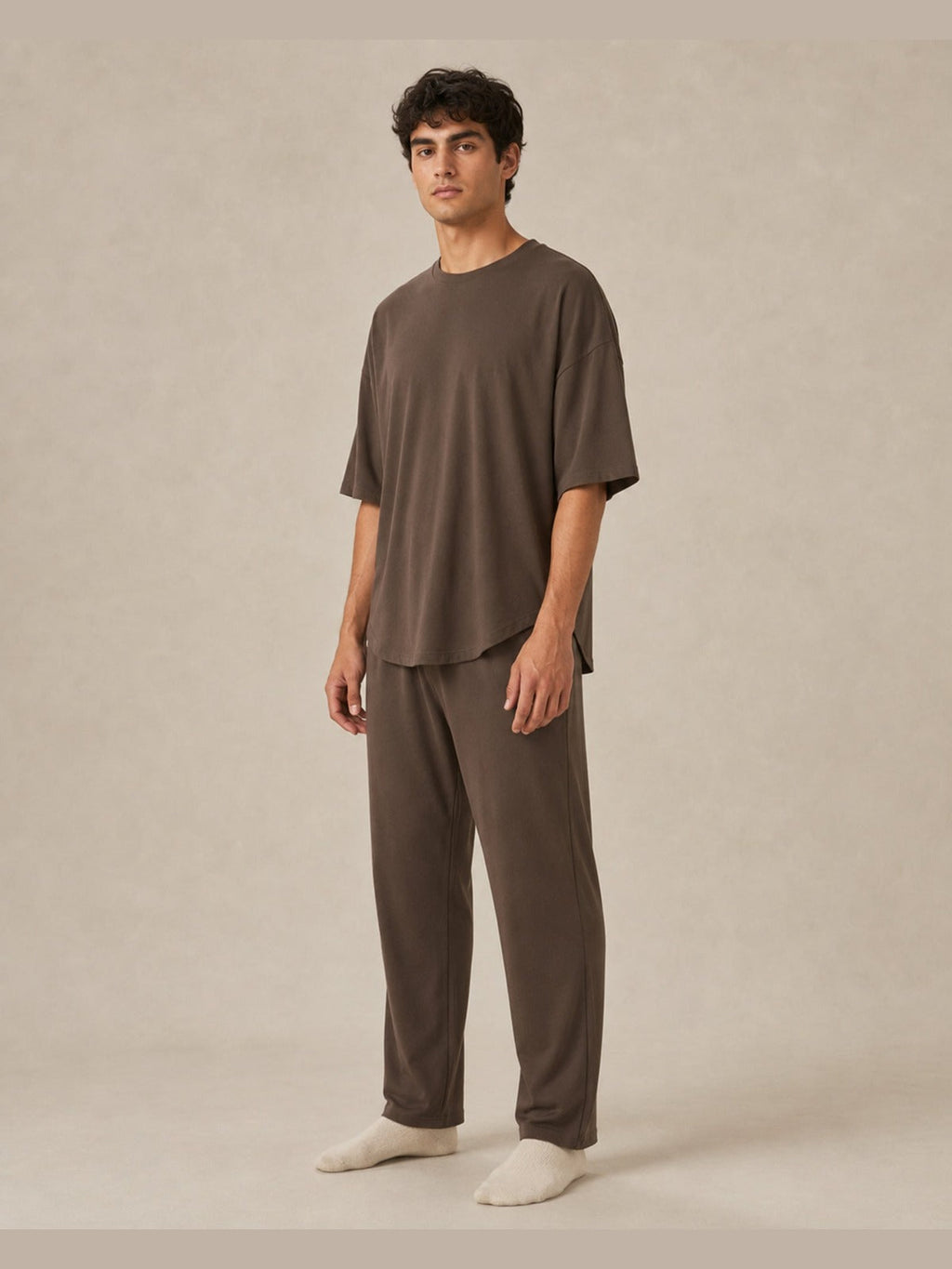 Akumi Driftline Lounge Tee in Umber Smoke, men’s three-quarter view
