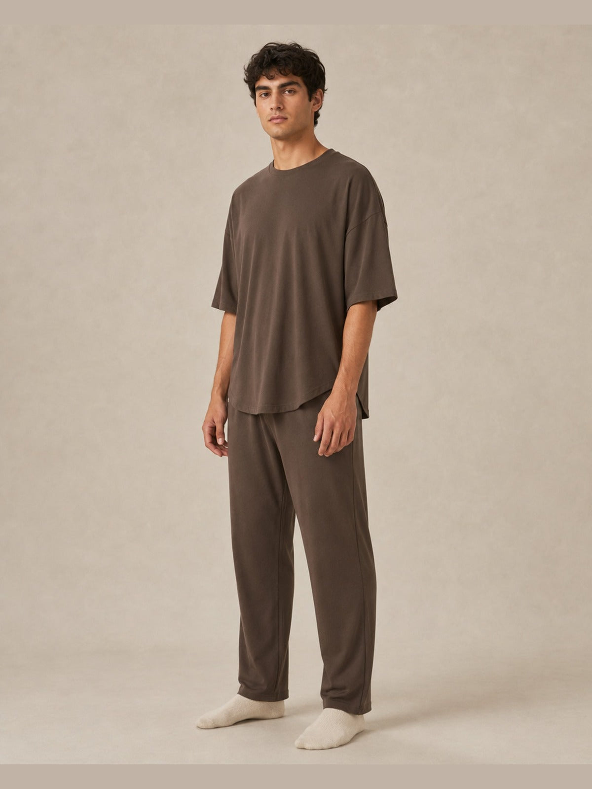 Akumi Driftline Lounge Tee in Umber Smoke, men’s three-quarter view