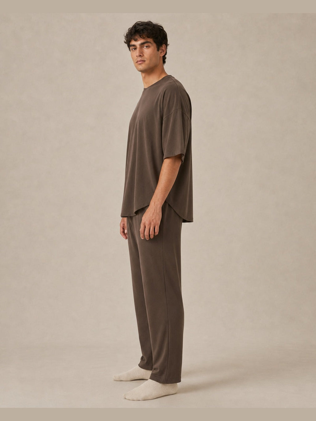 Akumi Driftline Lounge Tee in Umber Smoke, men’s side view