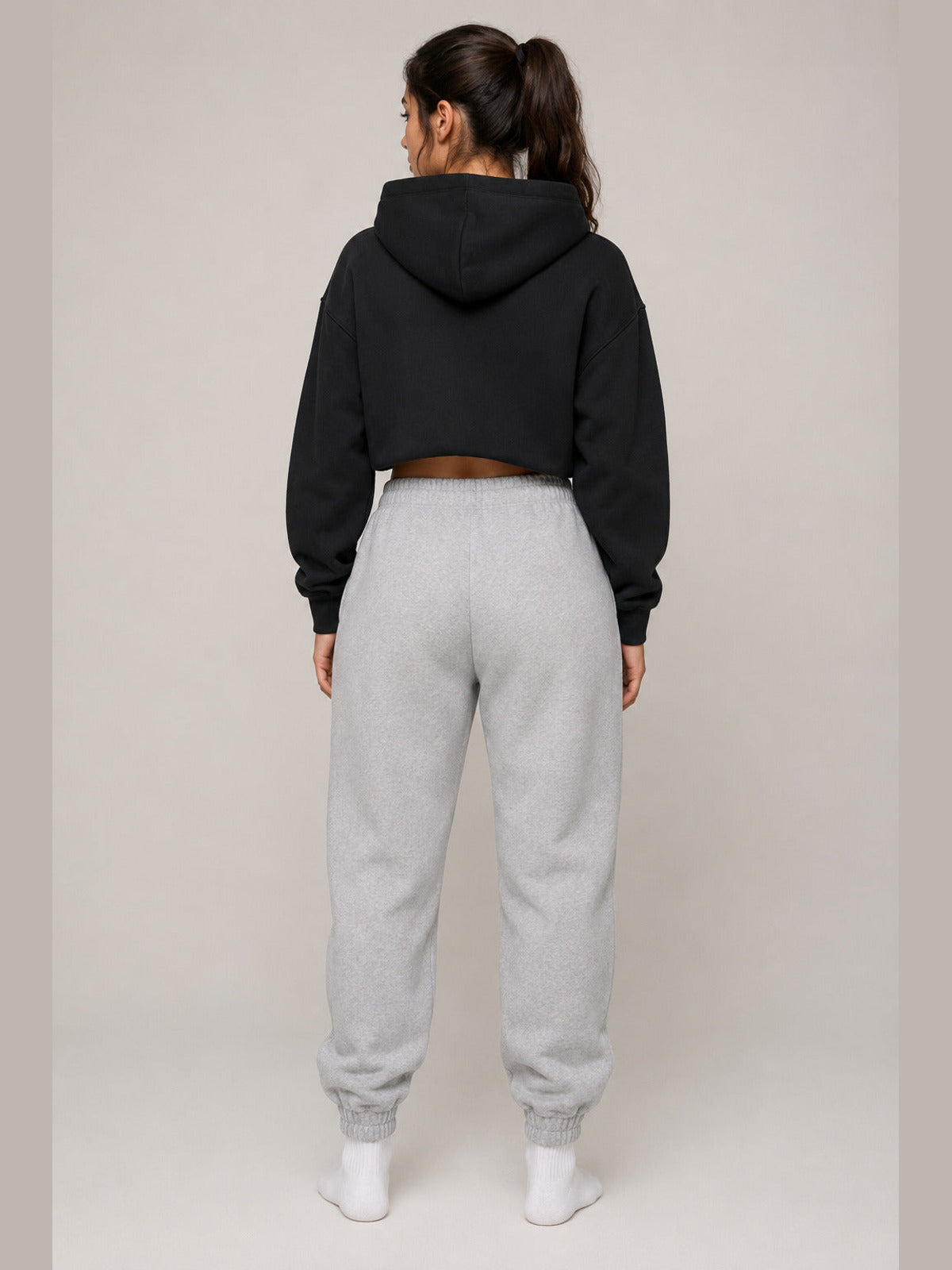 Akumi Fieldmark Jogger Sweatpant in Stadium Grey, female model back view