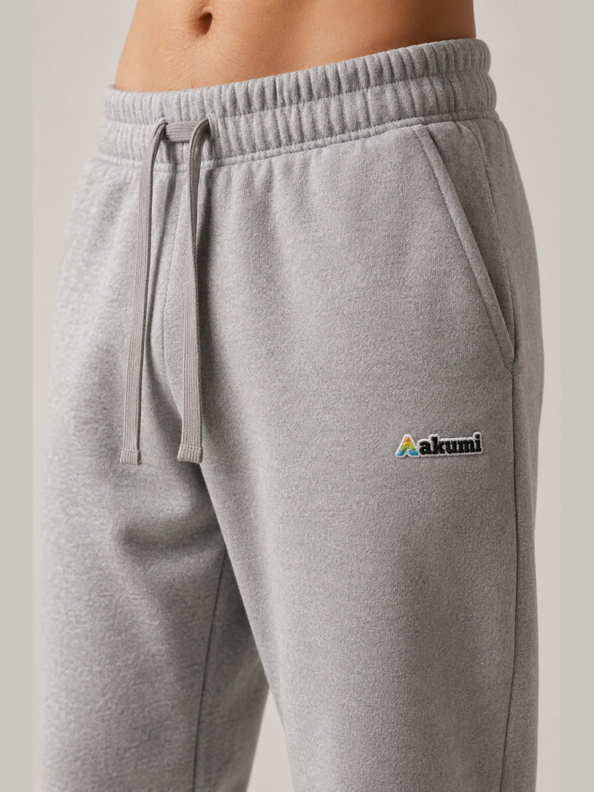 Akumi Fieldmark Jogger Sweatpant in Stadium Grey, waistband pocket and Akumi logo detail