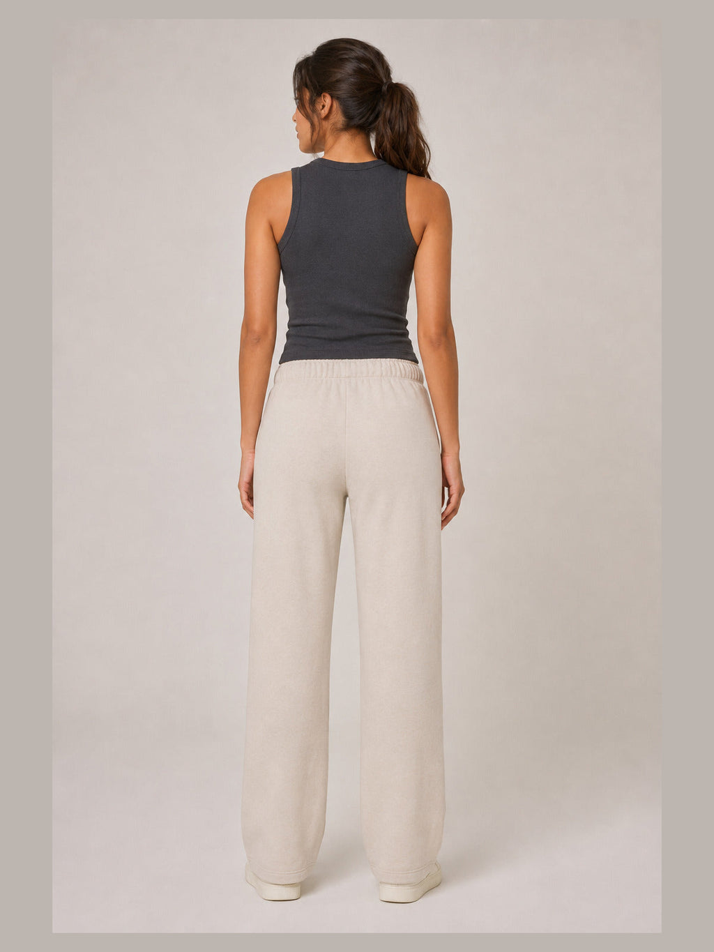 Akumi Flowline Straight-Leg Sweatpant in Soft Oat, back view