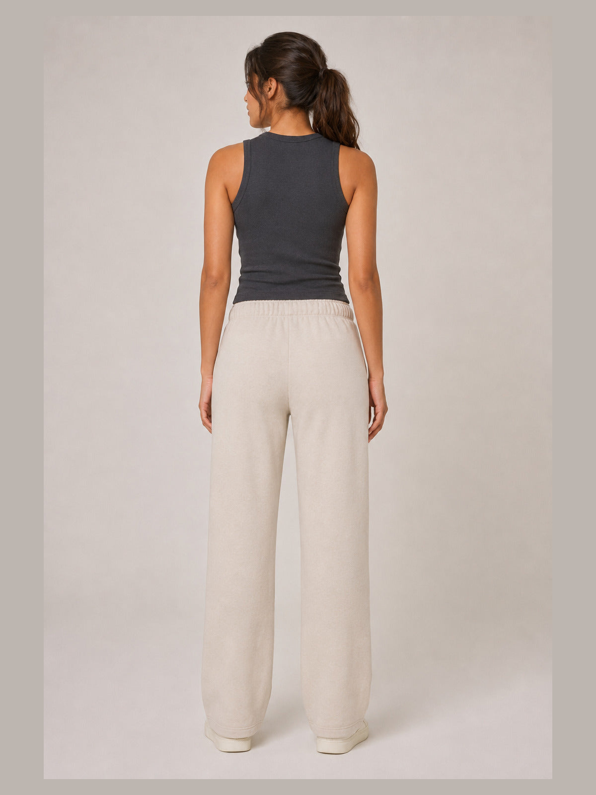 Akumi Flowline Straight-Leg Sweatpant in Soft Oat, back view