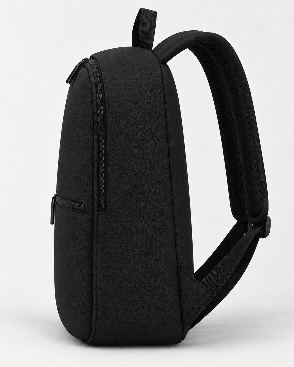 Akumi Form Daypack in Black, right-side profile studio concept visualization; proposed design pending sample confirmation.