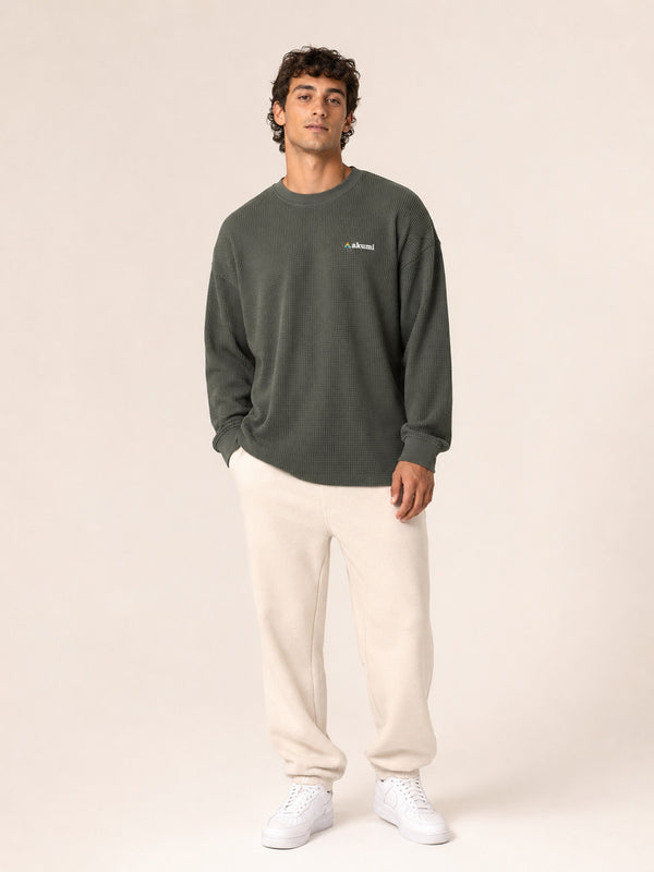 Akumi Gridsoft Waffle Long Sleeve in River Moss hero studio look