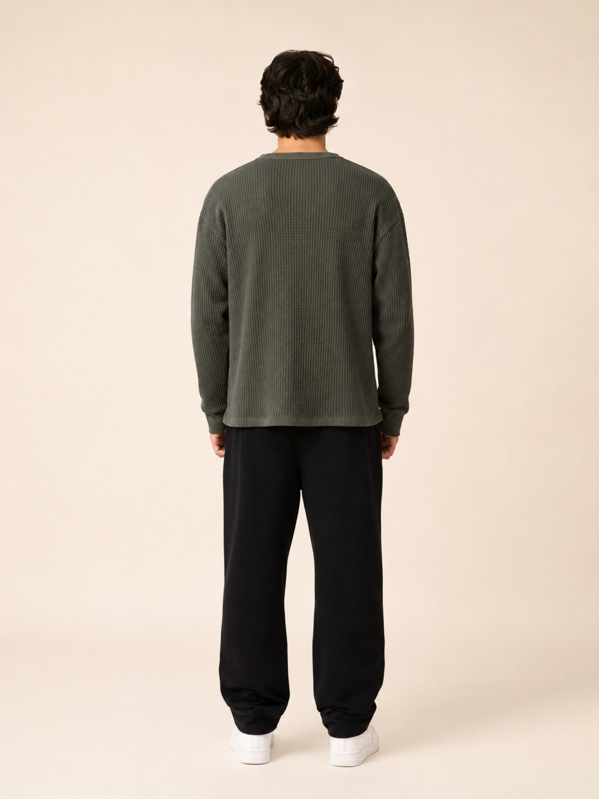 Akumi Gridsoft Waffle Long Sleeve in River Moss back view