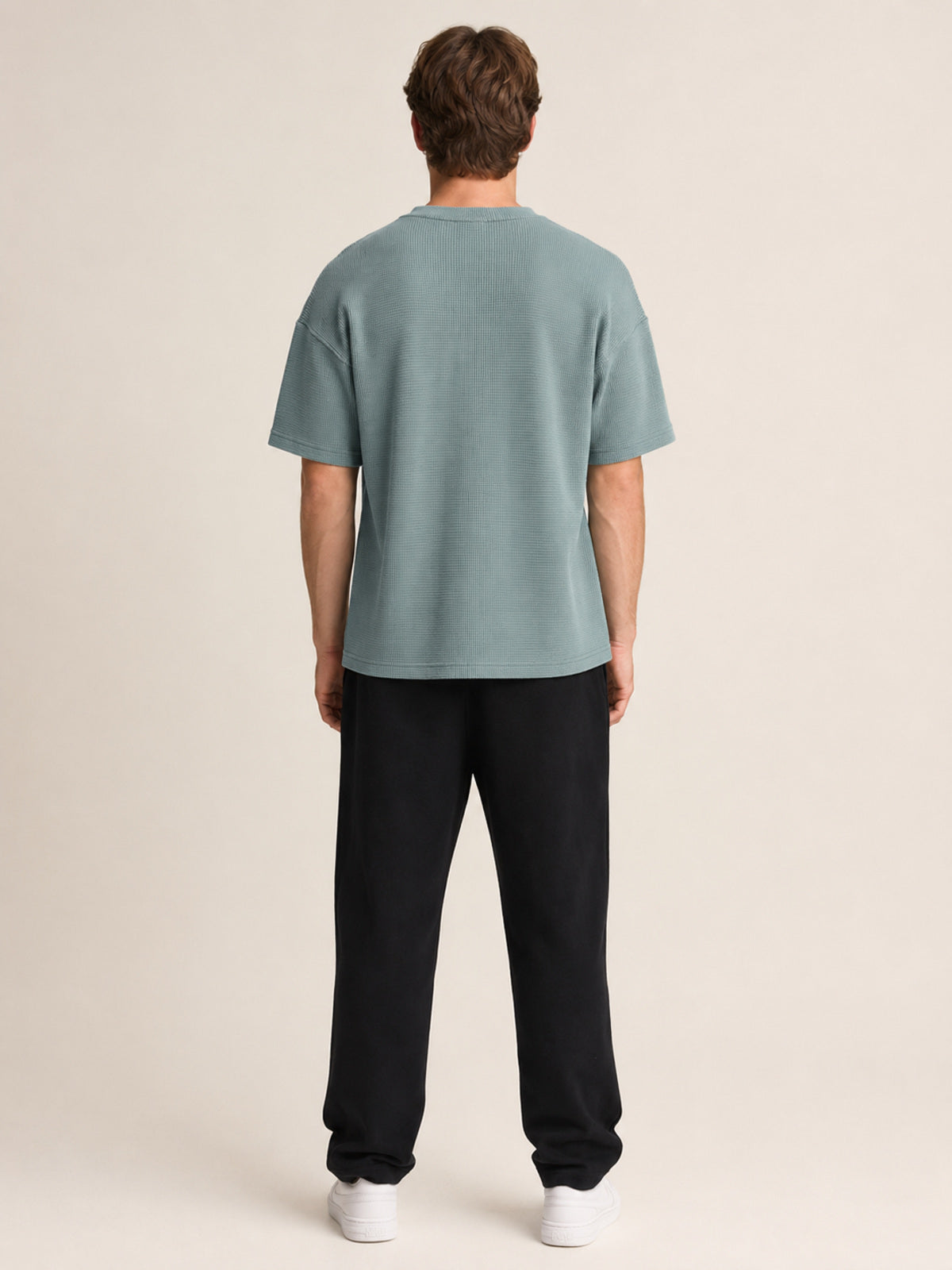 Akumi Gridsoft Waffle Tee in Lagoon Mist back view