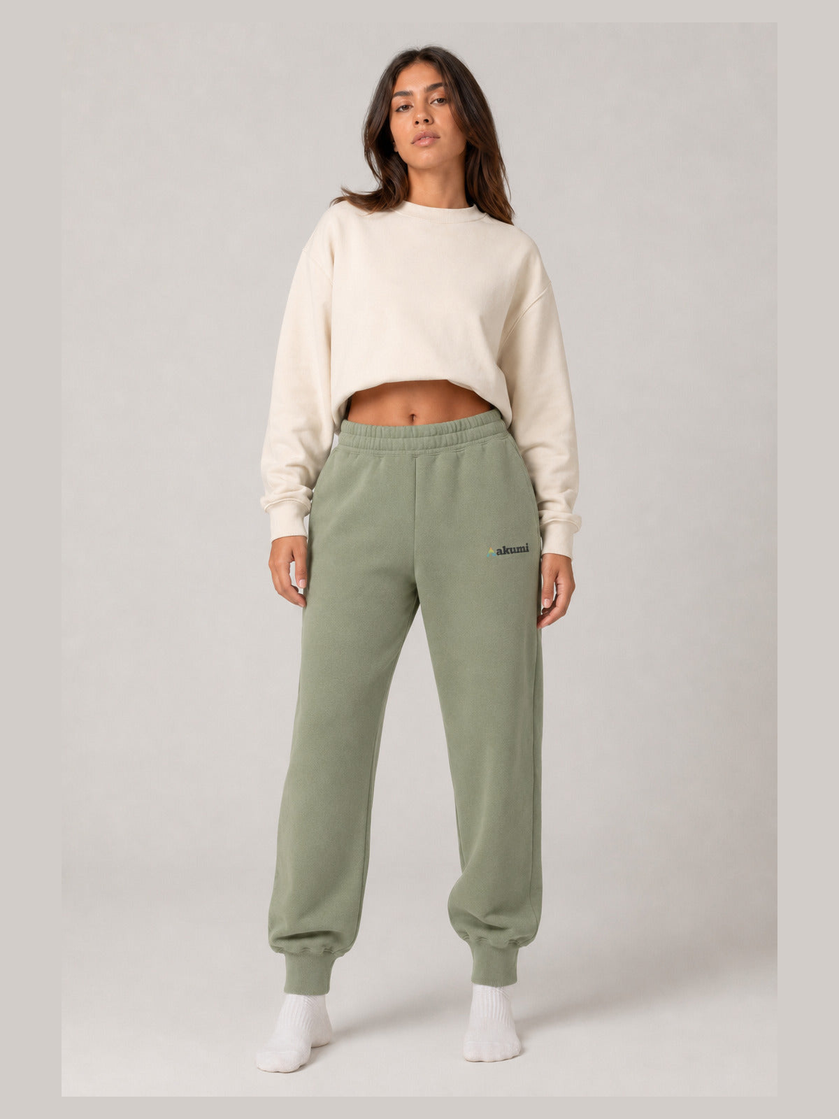 Akumi Groundform Sweatpant in Washed Sage, front studio view