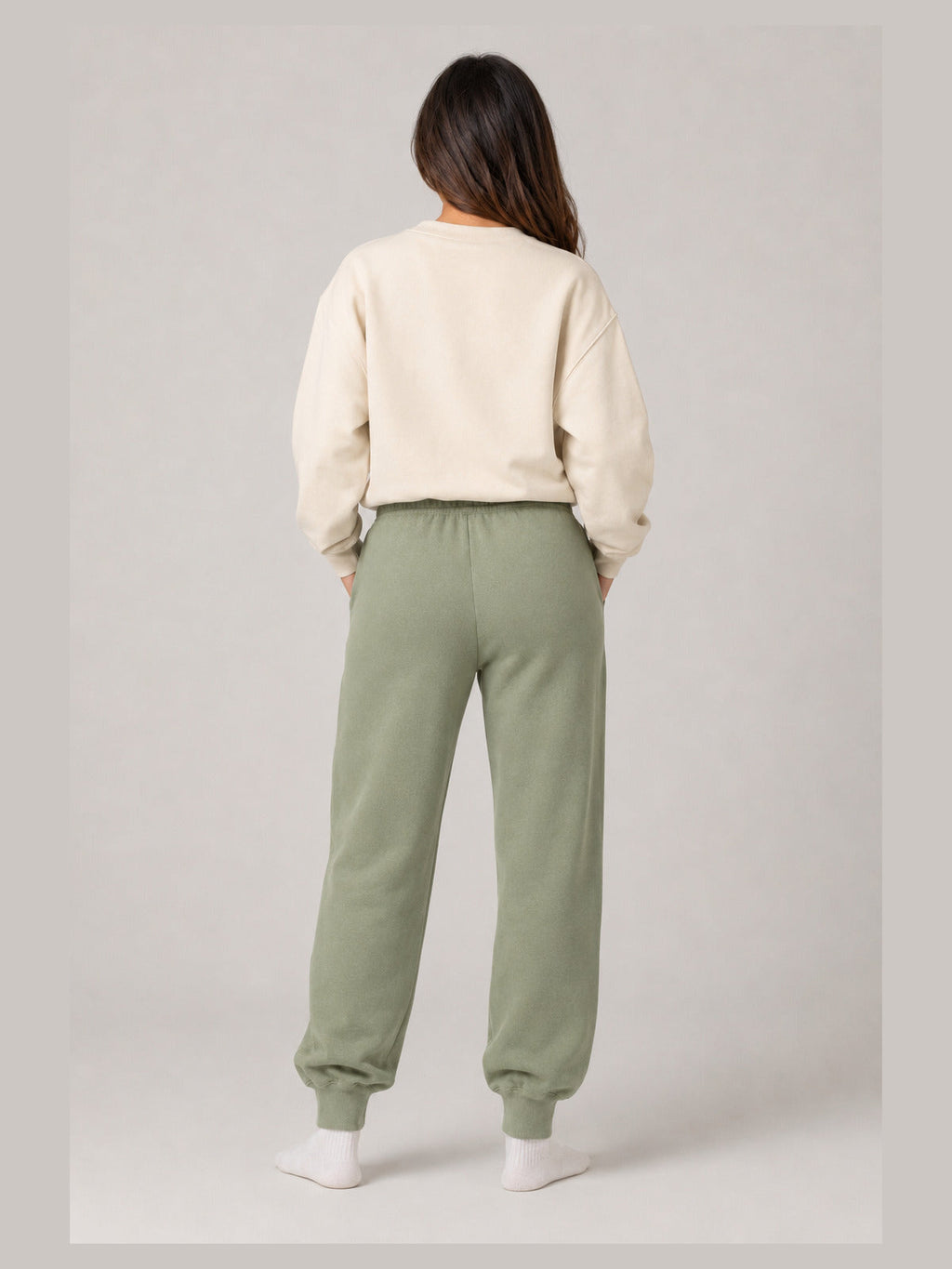 Akumi Groundform Sweatpant in Washed Sage, back studio view