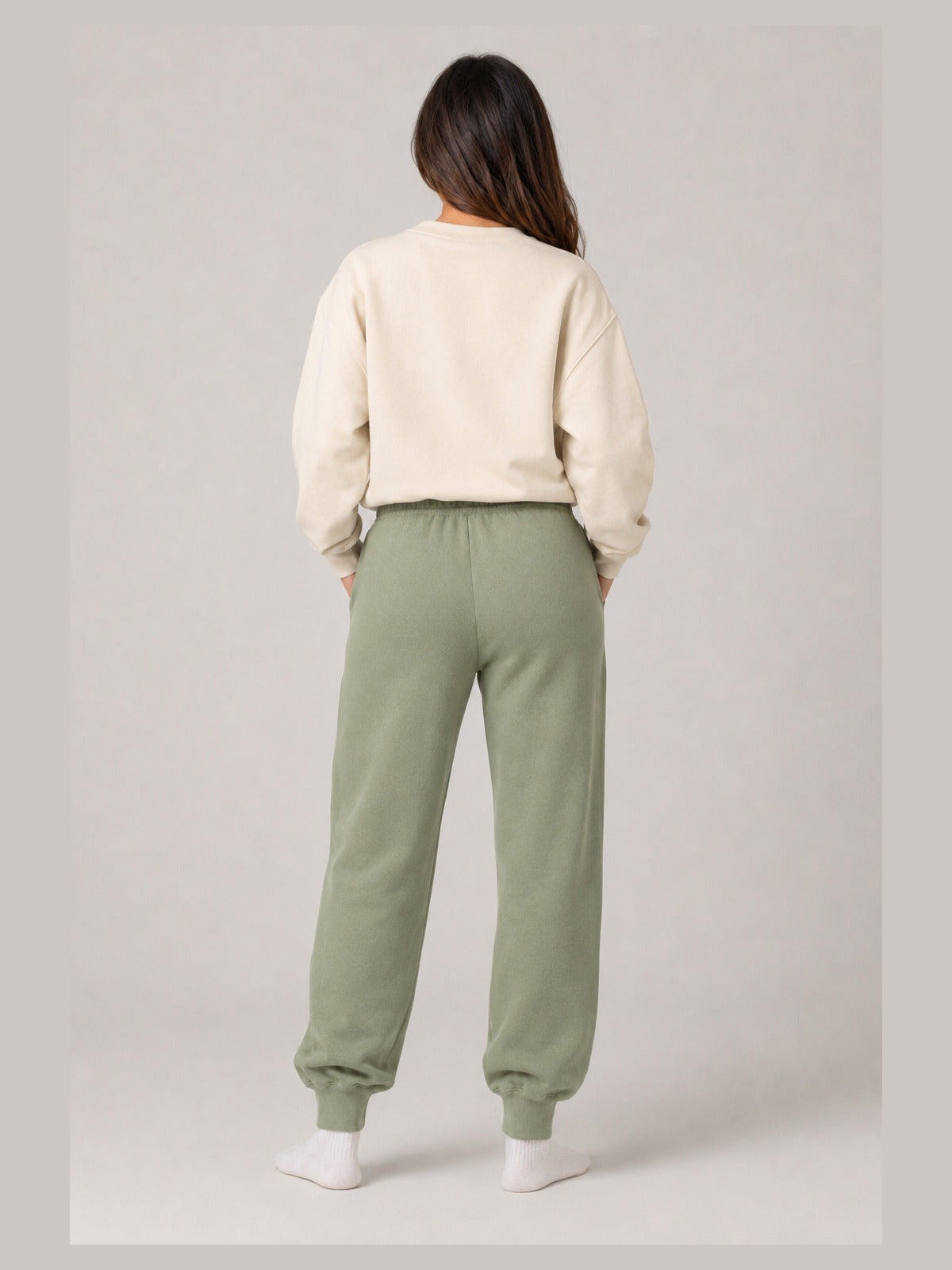 Akumi Groundform Sweatpant in Washed Sage, back studio view