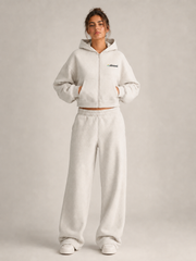 Akumi Halfmoon Crop Zip Hoodie in Mist Oat, product view 1; single left-chest hero logo when visible