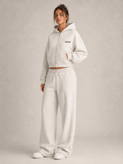 Akumi Halfmoon Crop Zip Hoodie in Mist Oat, product view 2; single left-chest hero logo when visible