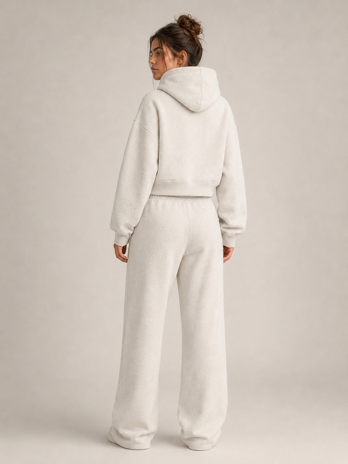 Akumi Halfmoon Crop Zip Hoodie in Mist Oat, product view 4; single left-chest hero logo when visible