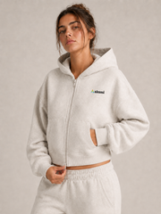 Akumi Halfmoon Crop Zip Hoodie in Mist Oat, product view 6; single left-chest hero logo when visible