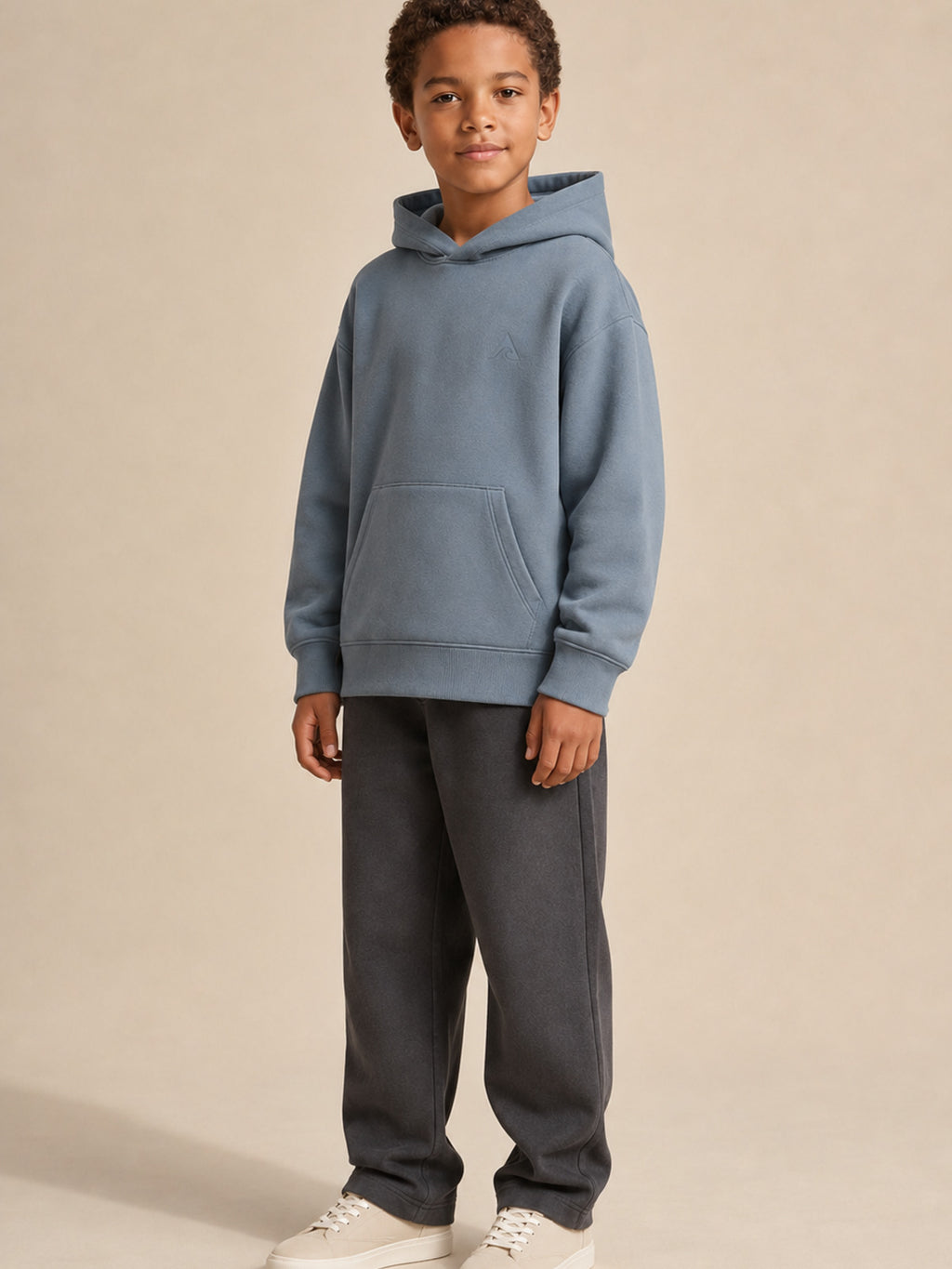 Akumi Little Current Kids Hoodie in Pacific Mist, three-quarter view