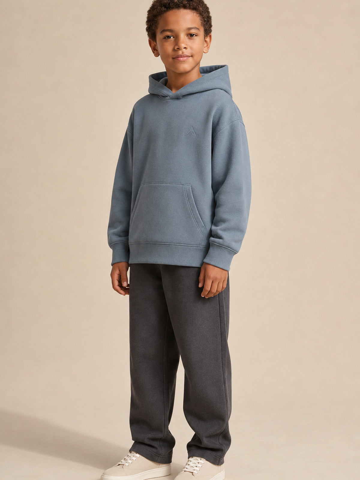 Akumi Little Current Kids Hoodie in Pacific Mist, three-quarter view
