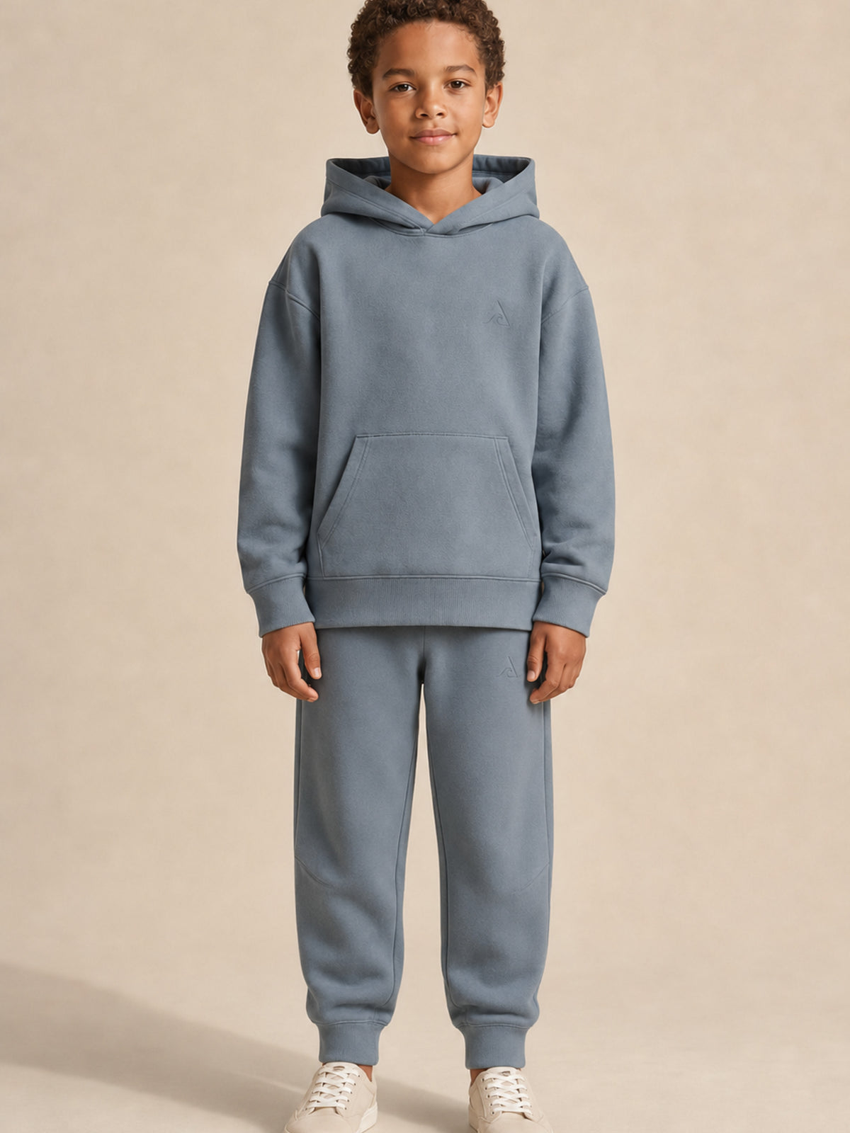 Akumi Little Current Kids Sweatpant in Pacific Mist, front matching set view