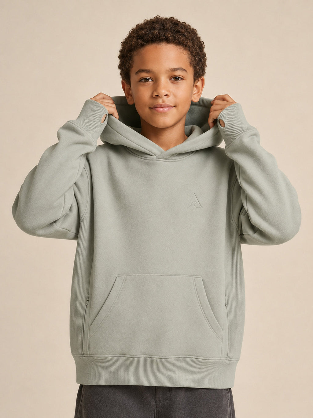 Akumi Little Driftlight Hoodie in Cloud Sage front hero