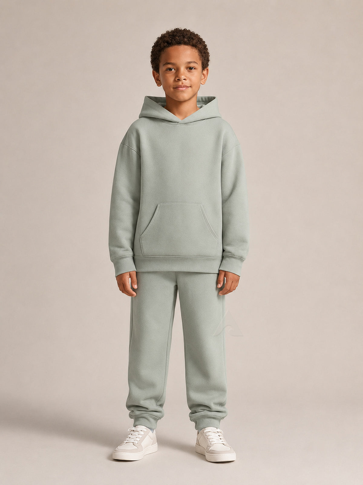 Akumi Little Driftline Kids Sweatpant in Cloud Sage front set