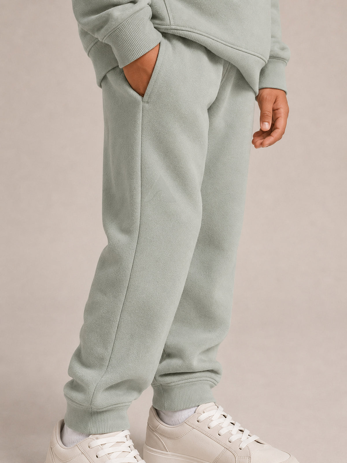Akumi Little Driftline Kids Sweatpant in Cloud Sage side pocket detail