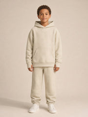 Akumi Little Fieldstitch Kids Hoodie in Oat Meadow front set