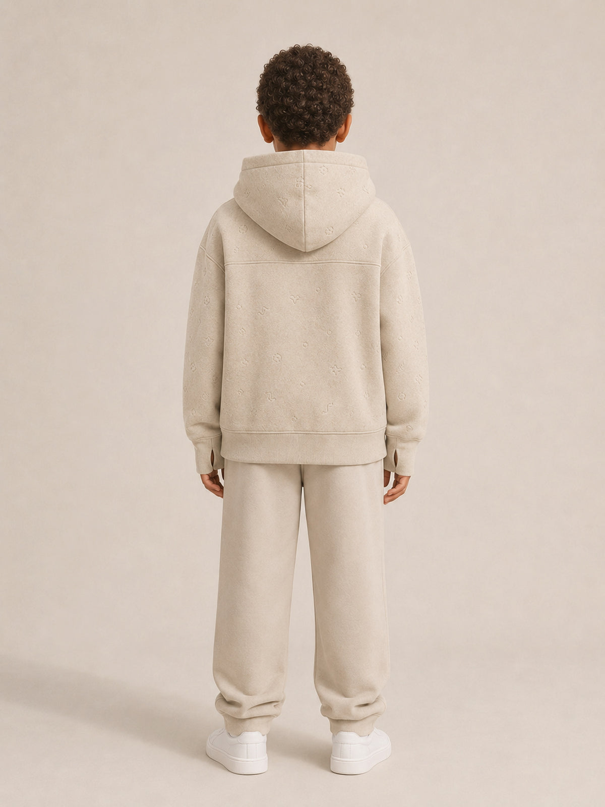 Akumi Little Fieldstitch Kids Hoodie in Oat Meadow back view