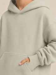 Akumi Little Fieldstitch Kids Hoodie in Oat Meadow embroidery and cuff detail