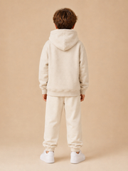Akumi Little Summitmark Hoodie Alpine Oat view 3, single left-chest Akumi embroidery when visible