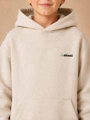 Akumi Little Summitmark Hoodie Alpine Oat view 4, single left-chest Akumi embroidery when visible